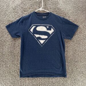 Superman Shirt Adult Small S Blue Graphic Tee DC Comics Short Sleeve Cotton